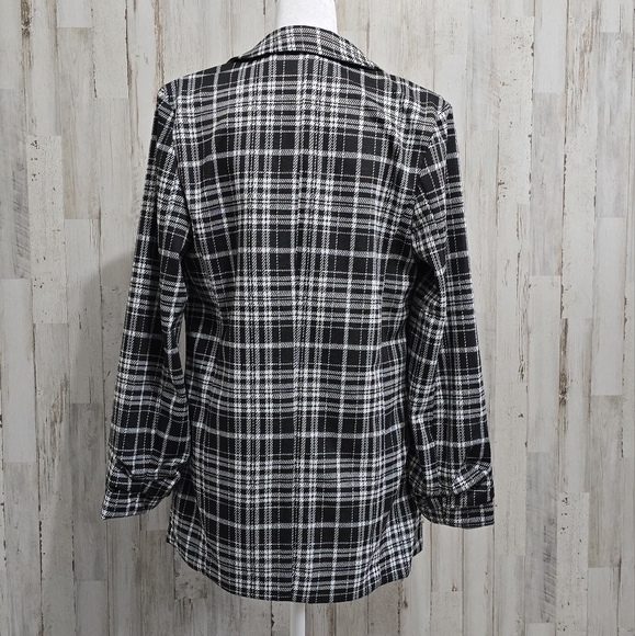 Philosophy Black White Jacquard Open Front Power Blazer Size Medium - Picture 2 of 6